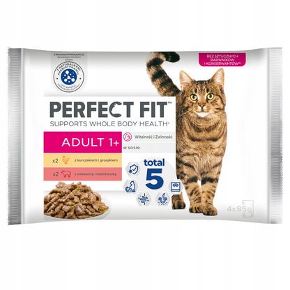Perfect Fit Adult 1+ mokra karma dla kota 52x85 g w sosie – kurczak i wołowina