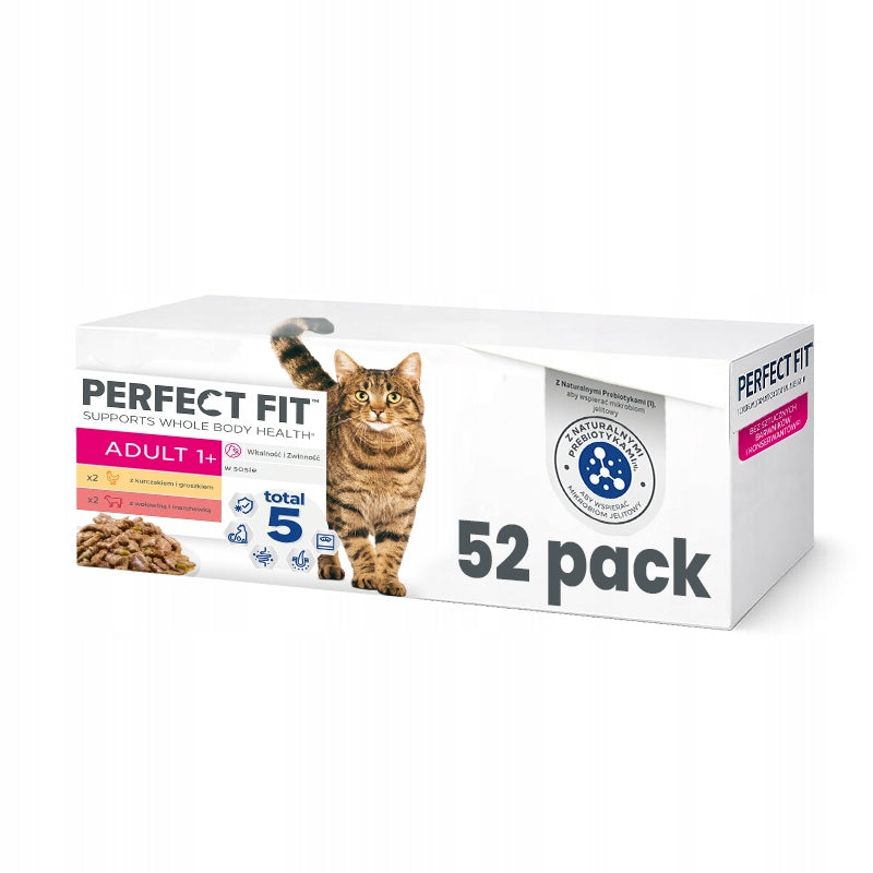Perfect Fit Adult 1+ mokra karma dla kota 52x85 g w sosie – kurczak i wołowina