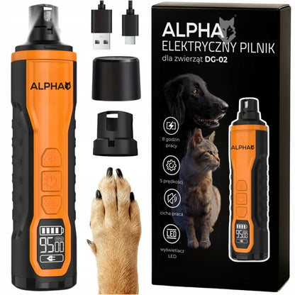 ALPHA Elektryczny pilnik do pazurów dla psów i kotów, cichy, bezprzewodowy, 5 prędkości – DG-02