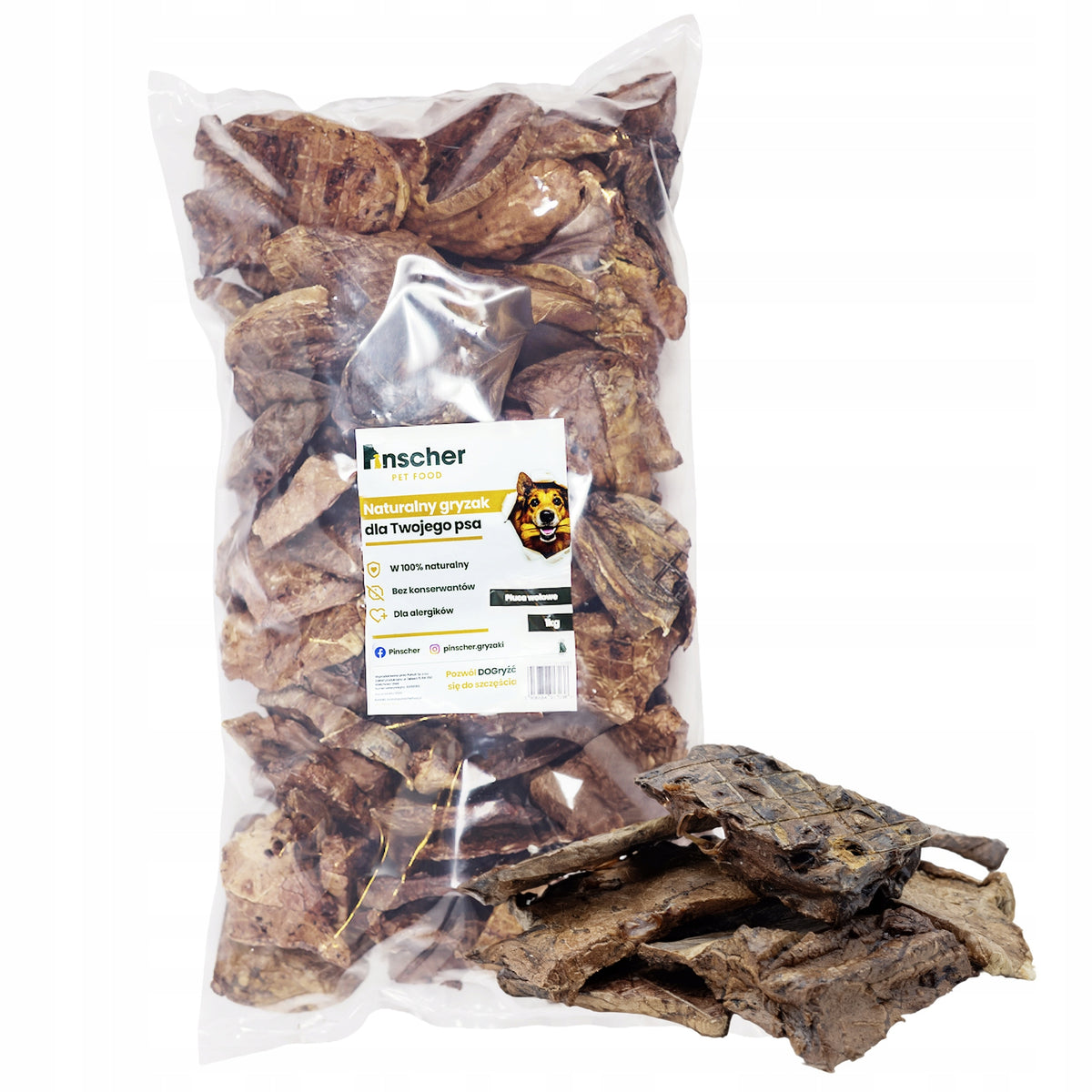 Pinscher gryzak naturalny dla psa płuca wołowe suszone 1 kg – bezzbożowy, 100% wołowina