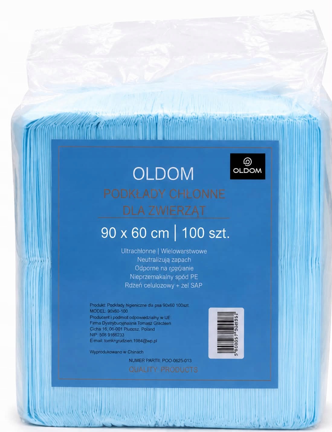 OLDOM Podkłady higieniczne dla psa 60 x 90 cm, chłonne, nieprzemakalne – wielowarstwowe