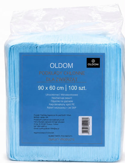 OLDOM Podkłady higieniczne dla psa 60 x 90 cm, chłonne, nieprzemakalne – wielowarstwowe