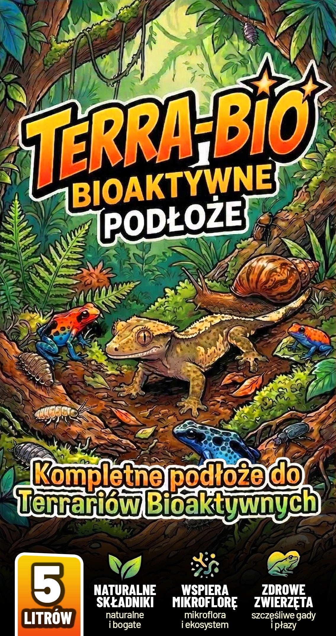 Podłoże bioaktywne do terrarium tropikalnego 5 l – naturalne, dla gekonów i roślin