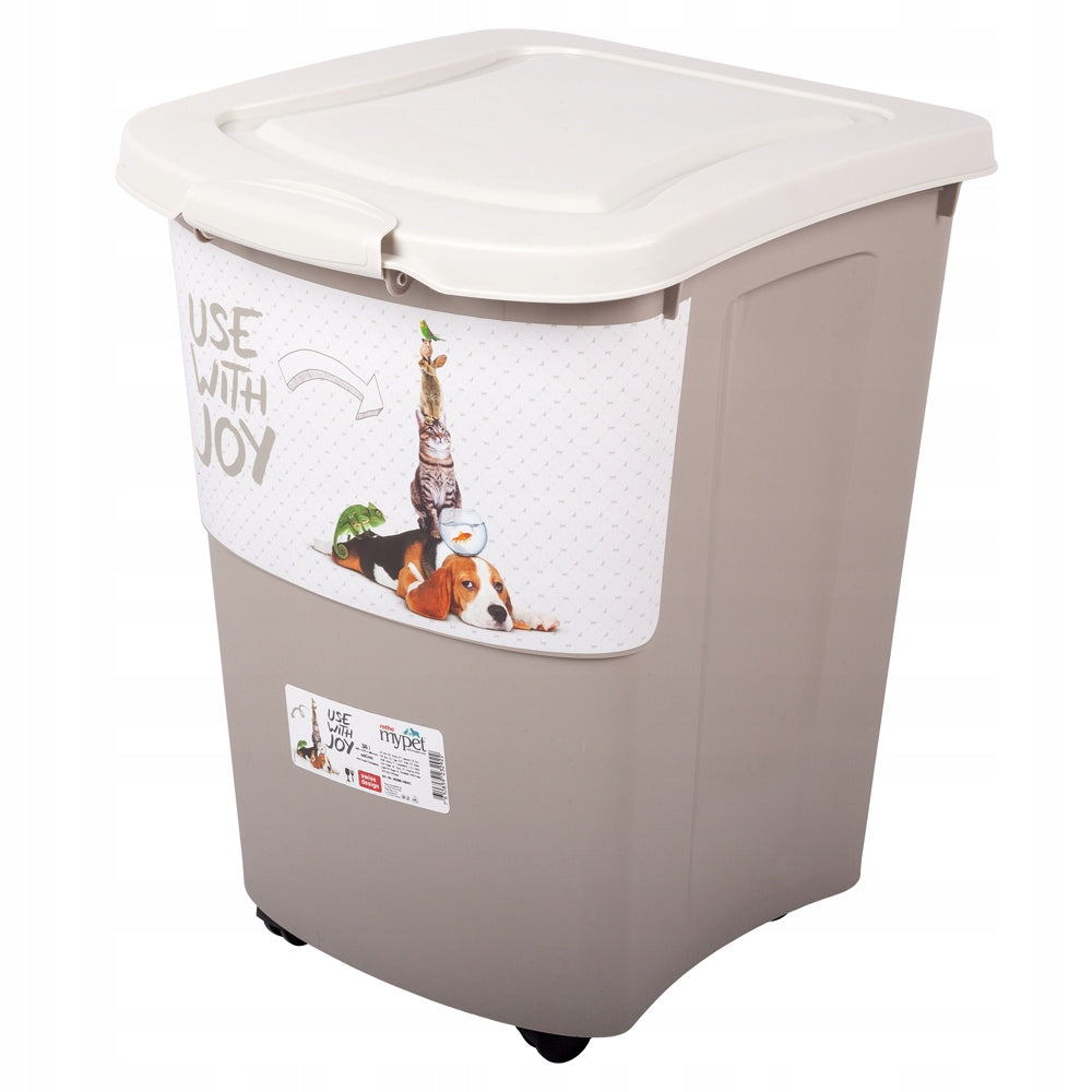 Rotho Archie pojemnik na karmę 38 l na kółkach z miarką i uszczelką – cappuccino