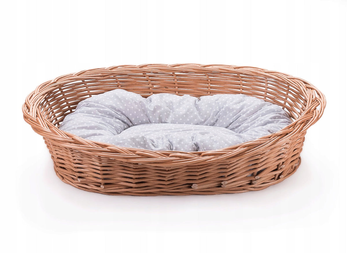 Wiklinowy Świat legowisko dla psa wiklinowe owalne 75 cm z poduszką – rozmiar M, brązowe