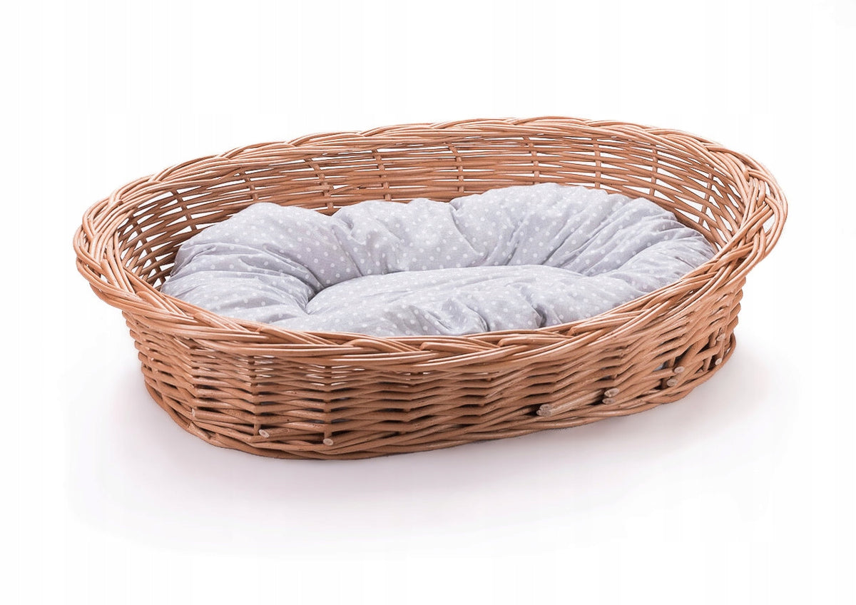 Wiklinowy Świat legowisko dla psa wiklinowe owalne 75 cm z poduszką – rozmiar M, brązowe