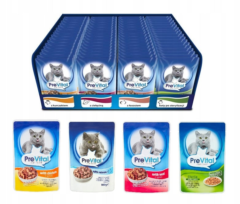 Prevital mokra karma dla kota w saszetkach 96 x 100 g – zestaw, mix smaków