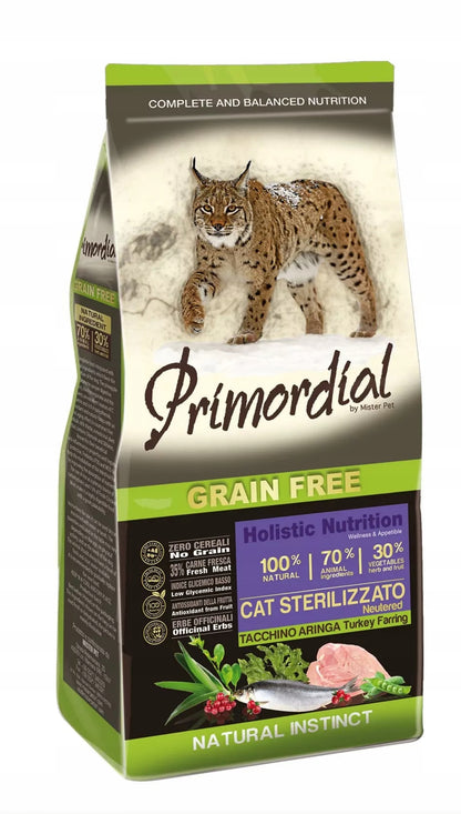 Primordial Grain Free Sterilized karma sucha dla kota indyk i śledź 2 kg – bezzbożowa