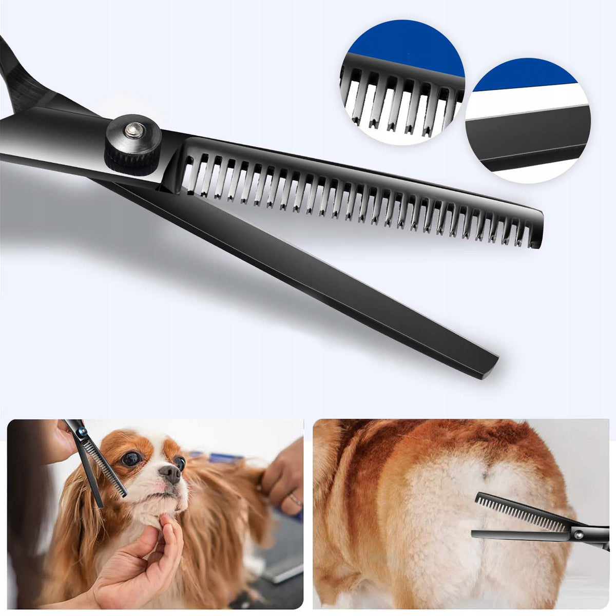 Renew Force Nożyczki groomerskie dla psa 17 cm – zestaw 7w1 ze stali nierdzewnej, etui