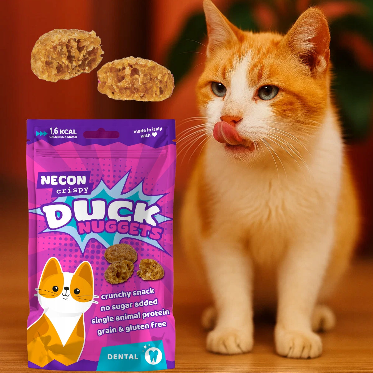 Necon Pet Food przysmaki dla kota nuggetsy z kaczką bez zbóż 85 g – zestaw 5 szt.