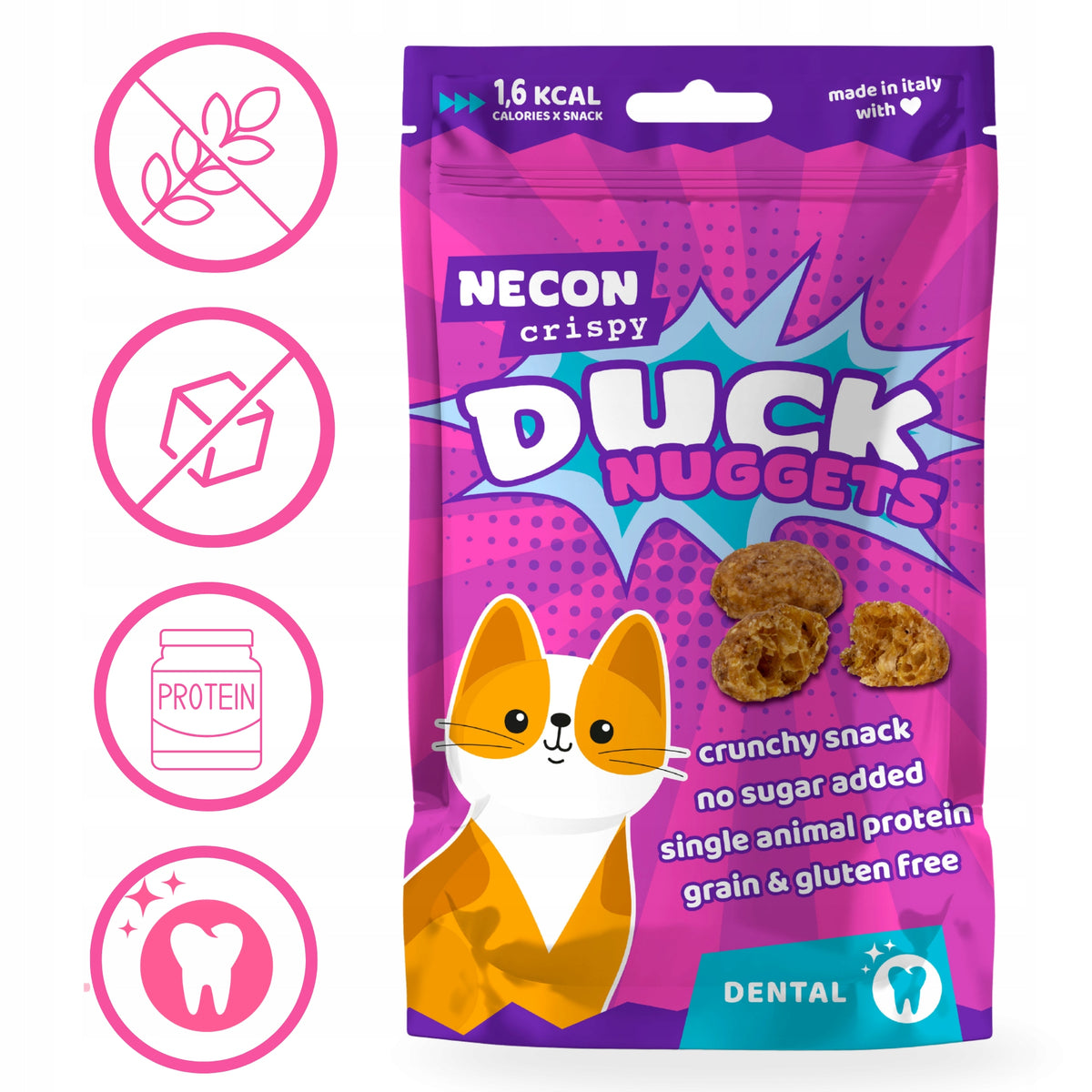 Necon Pet Food przysmaki dla kota nuggetsy z kaczką bez zbóż 85 g – zestaw 5 szt.