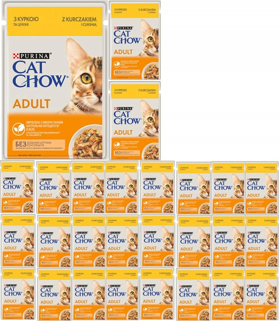 Purina Cat Chow Adult mokra karma dla kota, kurczak z cukinią w galaretce – 26 x 85 g