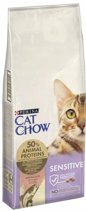 Cat Chow Sensitive sucha karma dla kotów z łososiem 15 kg – dla dorosłych kotów wrażliwych