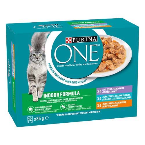Purina ONE Indoor Formula mokra karma dla dorosłych kotów domowych 12 x 85 g – saszetki
