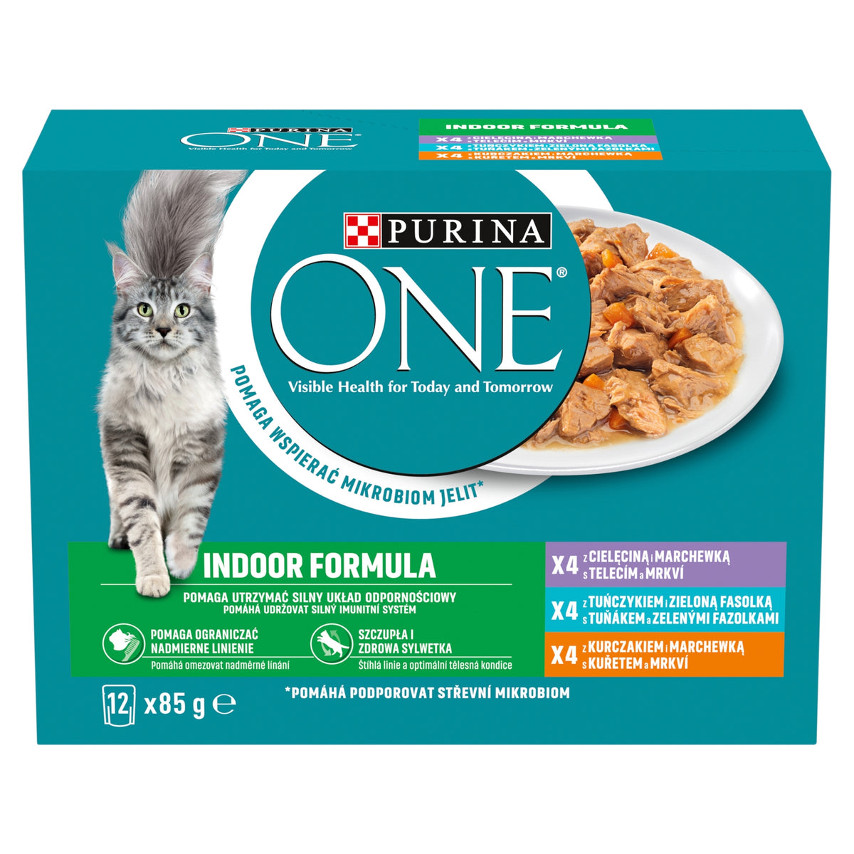 Purina ONE Indoor Formula mokra karma dla dorosłych kotów domowych 12 x 85 g – saszetki