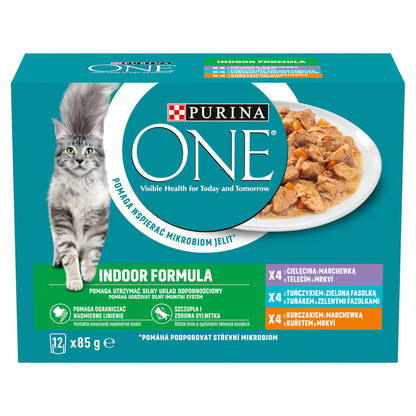 Purina ONE Indoor Formula mokra karma dla dorosłych kotów domowych 12 x 85 g – saszetki