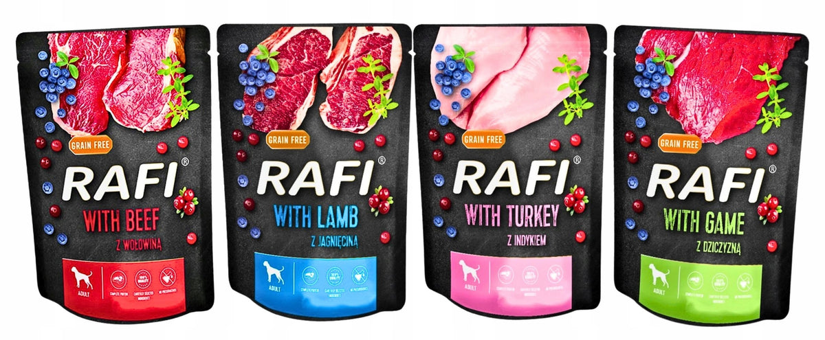 RAFI Mokra karma dla psa bez zbóż 24 x 300 g – saszetki dla dorosłych psów, mix smaków