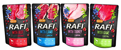 RAFI Mokra karma dla psa bez zbóż 24 x 300 g – saszetki dla dorosłych psów, mix smaków