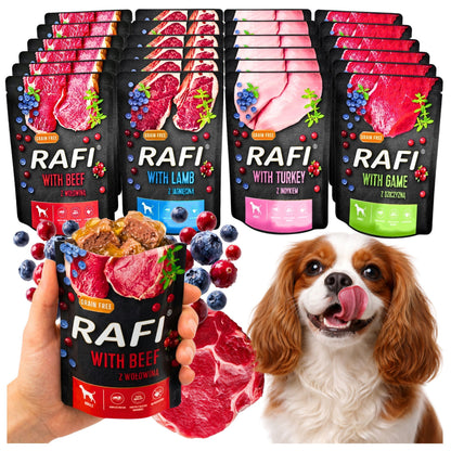 RAFI Mokra karma dla psa bez zbóż 24 x 300 g – saszetki dla dorosłych psów, mix smaków
