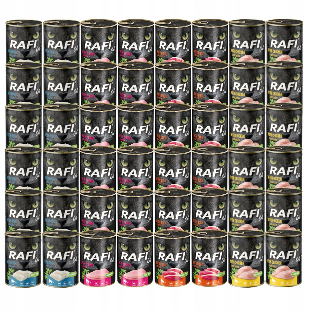 Rafi Cat mokra karma dla kota bezzbożowa 48 x 400 g – mix 4 smaków, dla kotów dorosłych