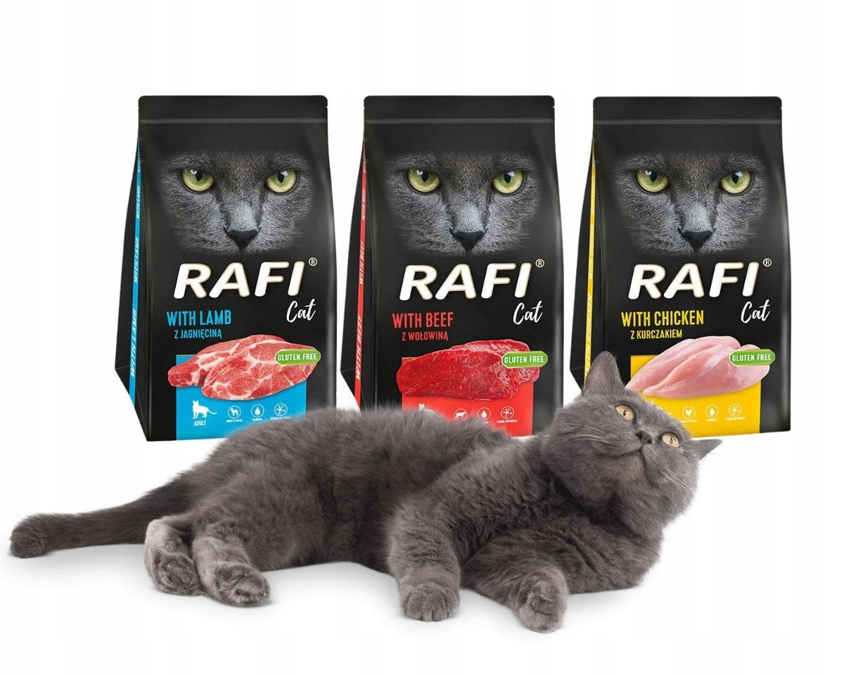 Rafi Cat karma sucha dla kota dorosłego 3 x 1,5 kg – mix smaków: wołowina, kurczak, jagnięcina