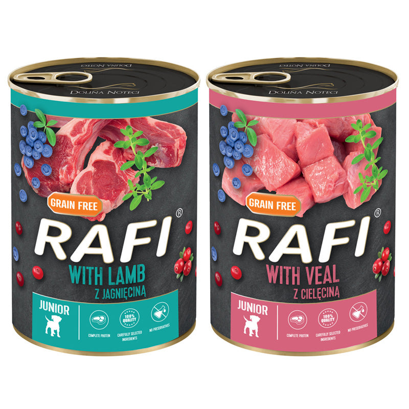 Rafi Junior mokra karma dla szczeniąt bezzbożowa 20x400 g – jagnięcina i cielęcina