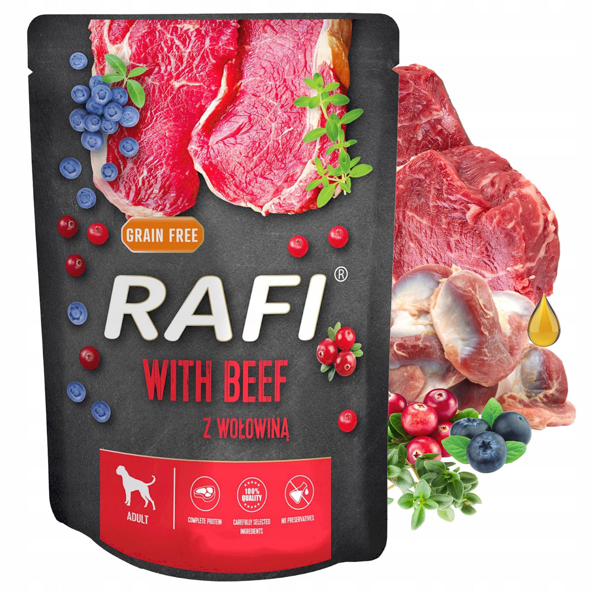 RAFI Karma mokra dla psa dorosłego bezzbożowa 10 x 300 g – mix smaków, saszetki