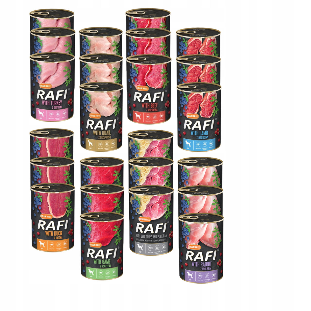 RAFI Karma mokra dla psa bez zbóż 24 x 400 g – mix 8 smaków, dla dorosłych psów