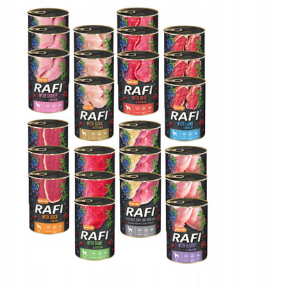 RAFI Karma mokra dla psa bez zbóż 24 x 400 g – mix 8 smaków, dla dorosłych psów