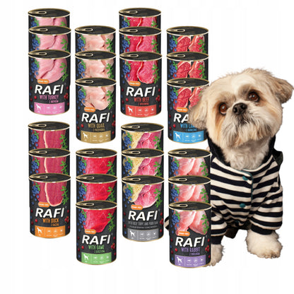 RAFI Karma mokra dla psa bez zbóż 24 x 400 g – mix 8 smaków, dla dorosłych psów