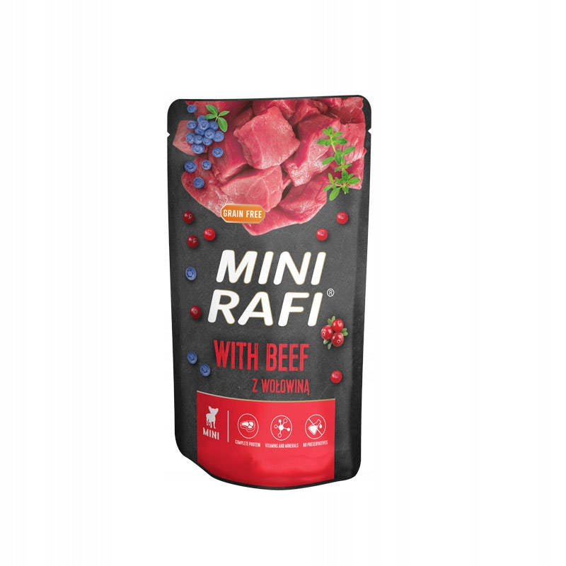 Rafi Mini mokra karma dla psa małych ras z wołowiną, bezzbożowa 10x150 g – saszetki