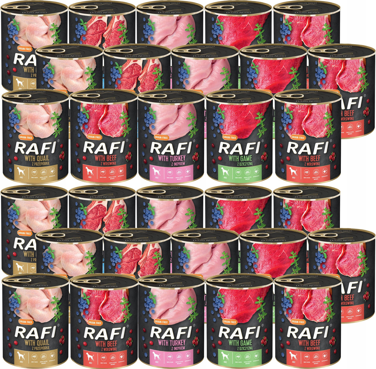 Dolina Noteci Rafi mokra karma dla psa bezzbożowa 30 x 800 g – mix 4 smaków