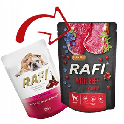 Rafi mokra karma dla psa bezzbożowa 50 x 300 g – saszetki, mix smaków
