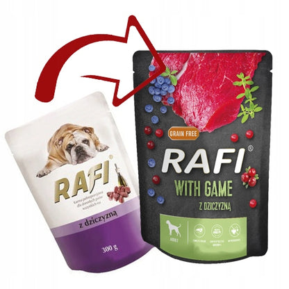 Rafi mokra karma dla psa bezzbożowa 50 x 300 g – saszetki, mix smaków