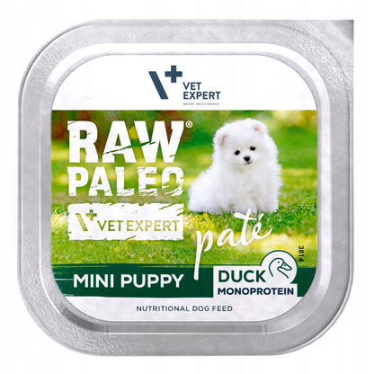 RAW PALEO Duck Pate Mini Puppy mokra karma dla szczeniąt, bezzbożowa 6x150 g – kaczka