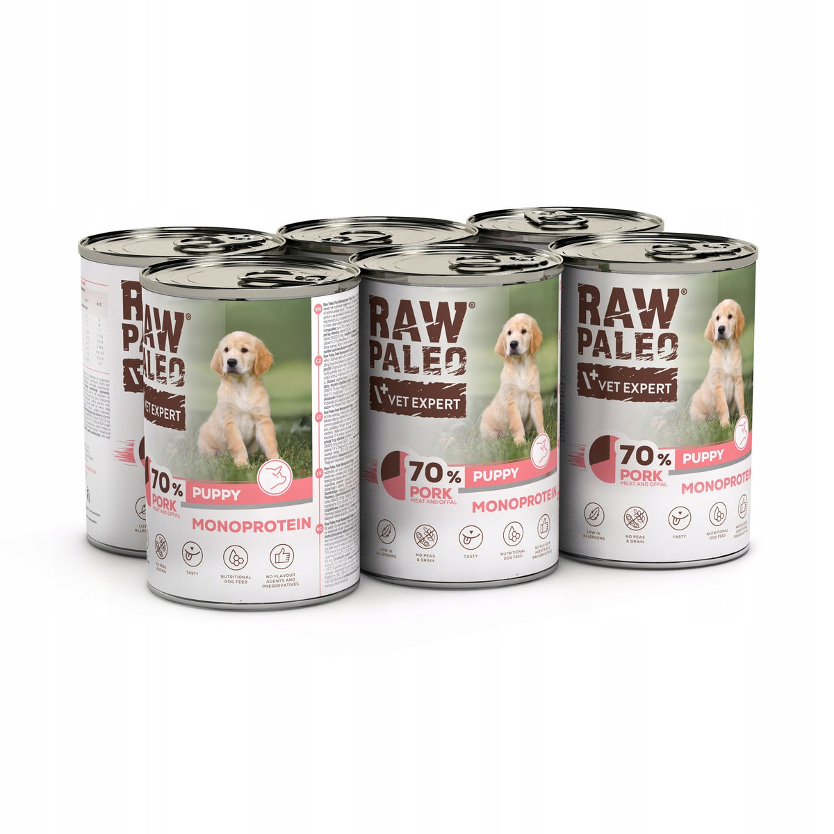RAW PALEO Puppy mokra karma dla szczeniąt z wieprzowiną 6x400 g – monobiałkowa, bez zbóż