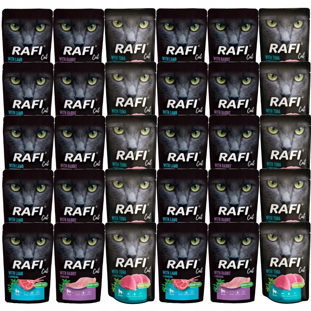 Rafi Cat mokra karma dla kotów sterylizowanych 30 x 100 g bezzbożowa – mix 3 smaków