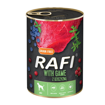 Rafi Premium mokra karma dla psa bezzbożowa 48 x 400 g – puszki, mix 8 smaków