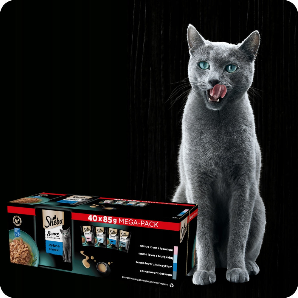 Sheba mokra karma dla kotów w sosie, saszetki 40 x 85 g – rybne smaki, bezzbożowa