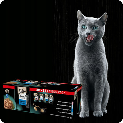 Sheba mokra karma dla kotów w sosie, saszetki 40 x 85 g – rybne smaki, bezzbożowa