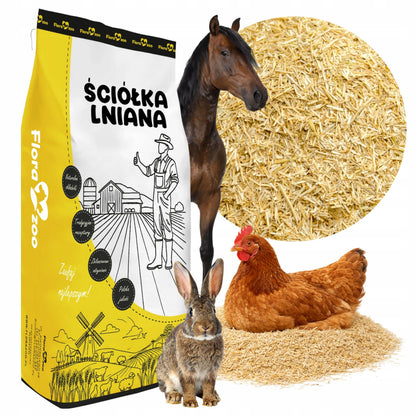 FloraZoo Ściółka lniana bezpyłowa 50 l, 5 kg – podłoże dla królików, gryzoni, drobiu i koni