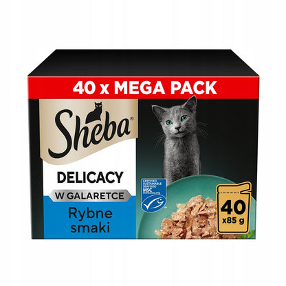 Sheba Delicacy mokra karma dla kota w galaretce 40 x 85 g – rybne smaki, saszetki