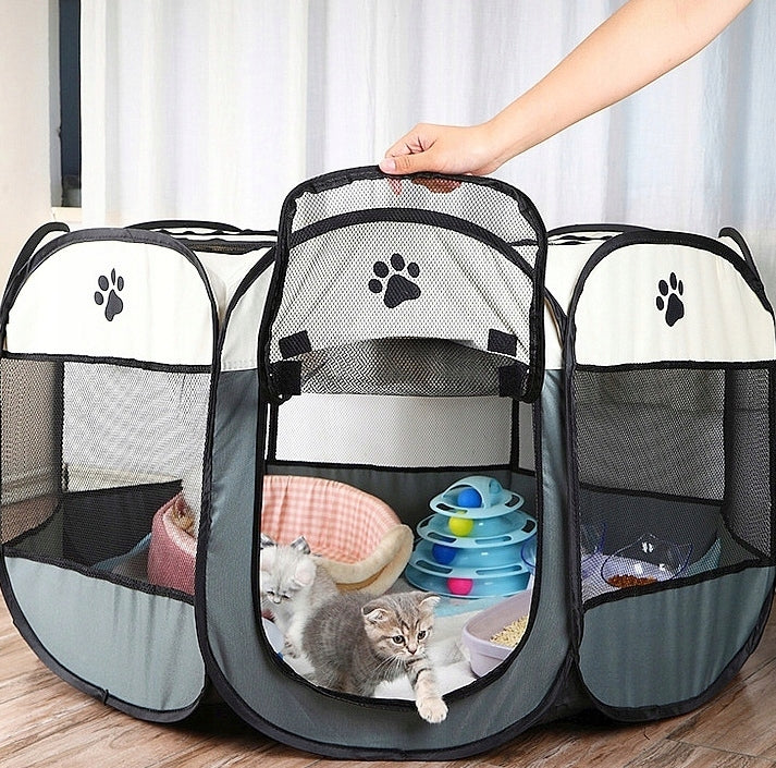 Reverse Składany kojec dla psa i kota 70 x 70 x 60 cm z siatką – tekstylny, ośmiokątny