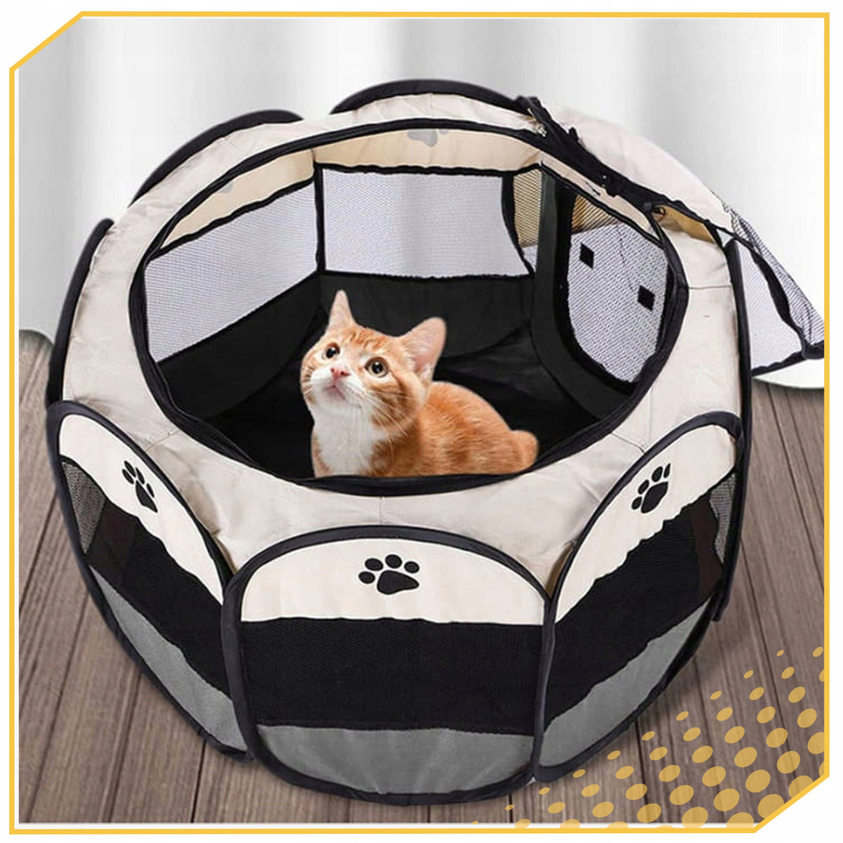 Składany kojec dla psa i kota 60 x 60 x 45 cm z podłogą i dwoma wejściami – szary