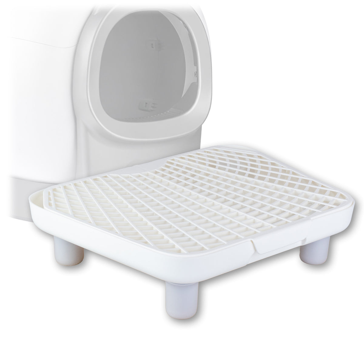 Stopień do kuwety dla kota 38 x 29 cm – schodek i mata na żwirek z tworzywa, biały
