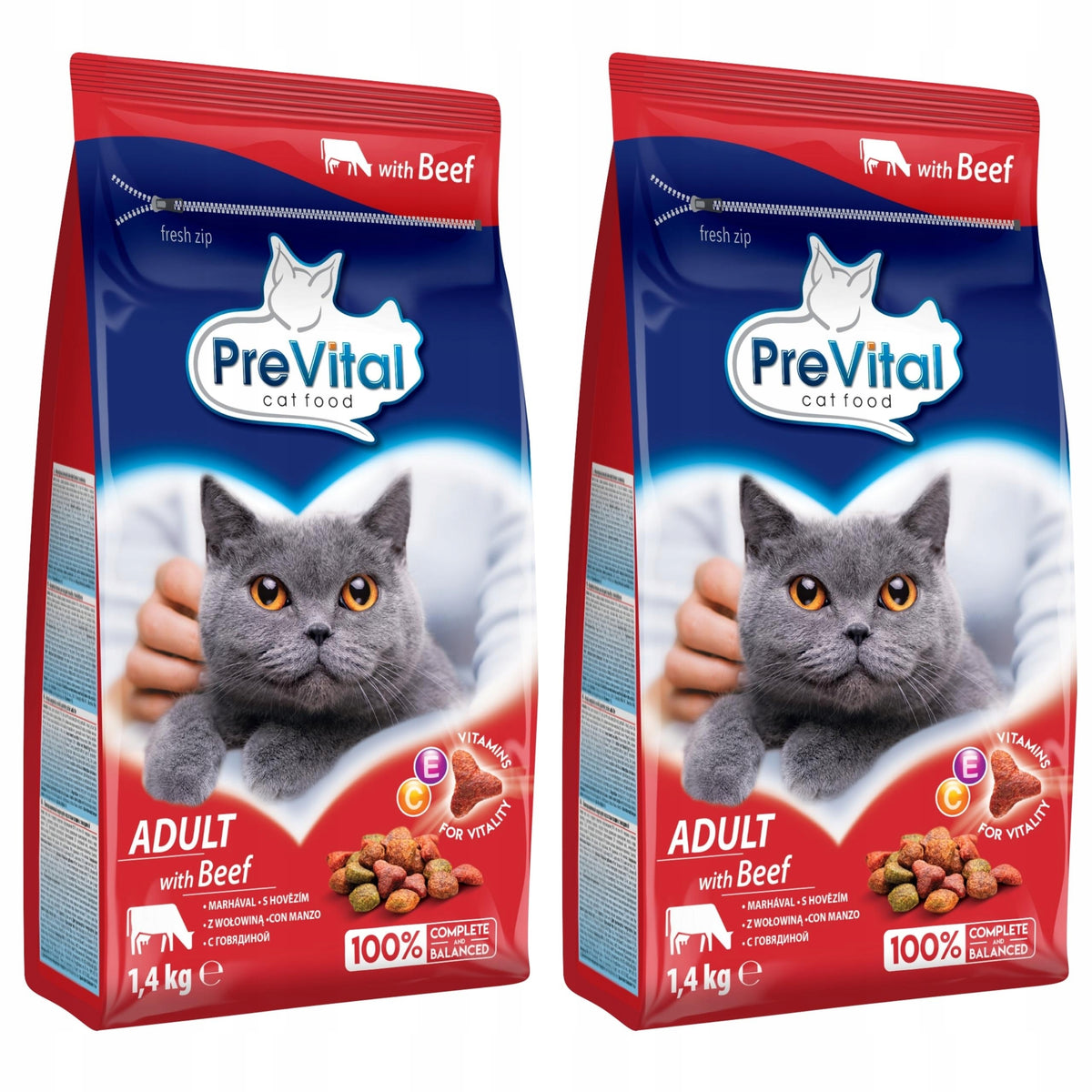 Prevital sucha karma dla kota z tauryną 4×1,4 kg – zestaw wołowina i kurczak