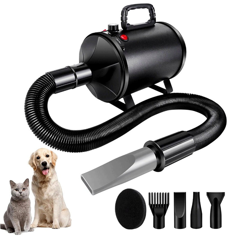 Suszarka groomerska dla psów 2800 W z regulacją nawiewu, 4 nasadki i wąż 2,15 m – czarna