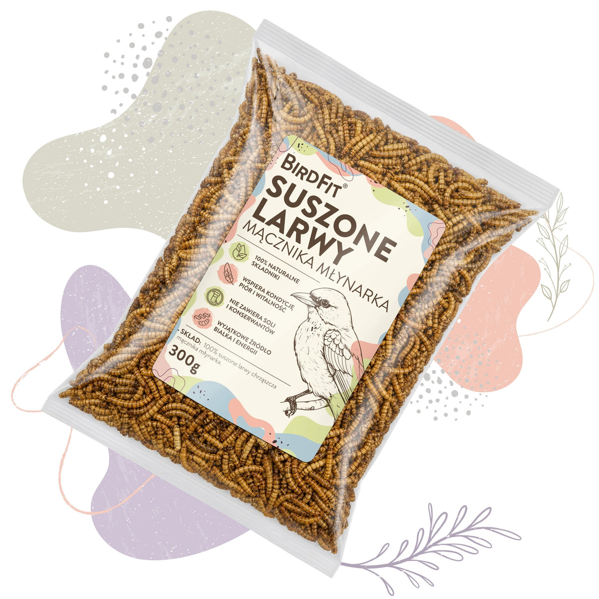 BirdFit suszone larwy mącznika młynarka 300 g – naturalny pokarm białkowy dla ptaków