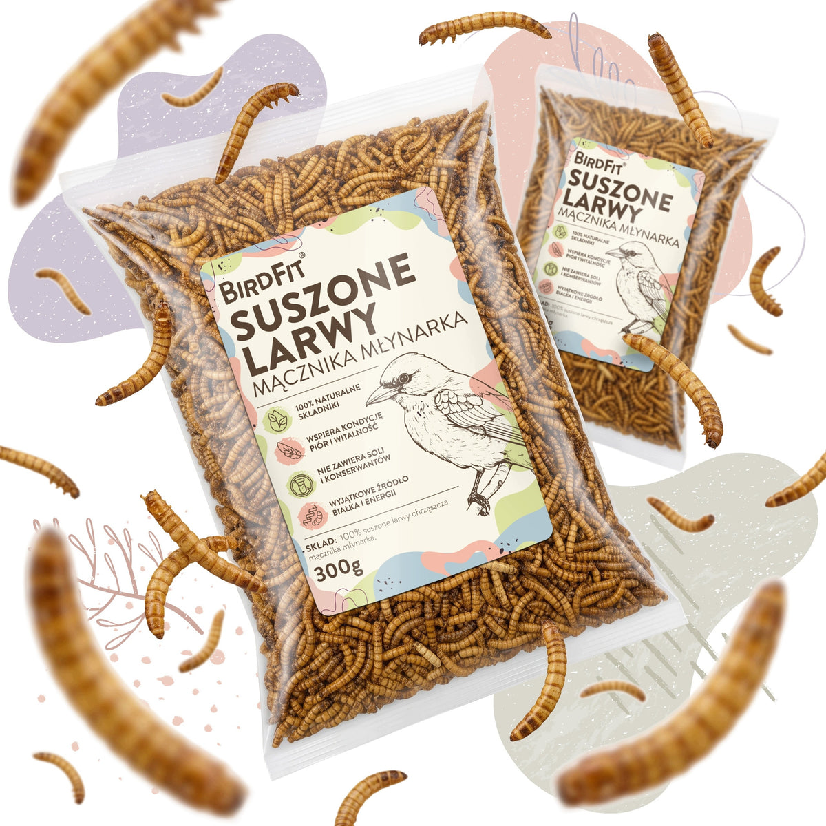 BirdFit suszone larwy mącznika młynarka 300 g – naturalny pokarm białkowy dla ptaków