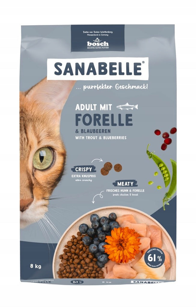 Sanabelle Adult sucha karma dla kotów 8 kg z pstrągiem, omega-3 i omega-6 – smak pstrąg